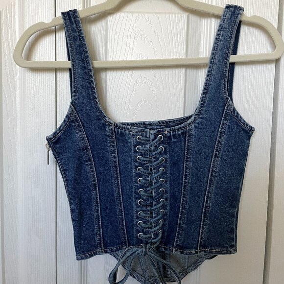MESHKI BIANCA Denim Lace Up Corset - Dark Blue Brand new XXS - Picture 4 of 7